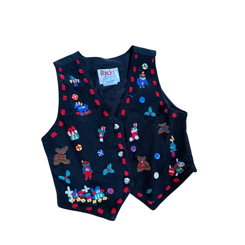 Vintage Ricki Girls Christmas embroidered colorful vest youth